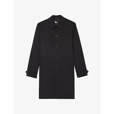 The Kooples Mens Black Single-breasted Regular-fit Cotton Trench Coat