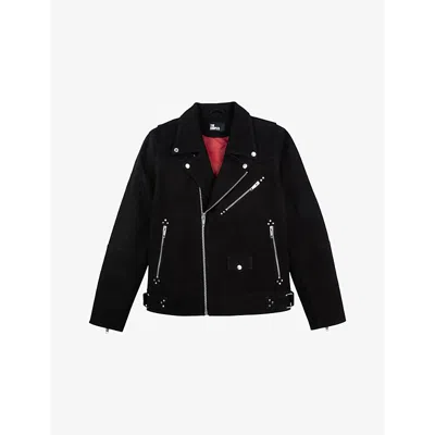 The Kooples Mens  Straight-cut Notch-lapel Leather Biker Jacket In Black