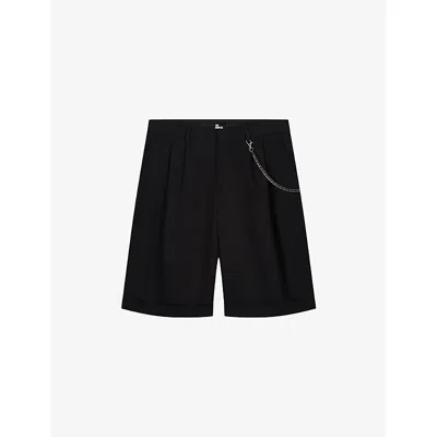 The Kooples Mens Black Straight-leg Chain-embellished Cotton-blend Shorts