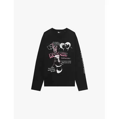 The Kooples Mens Graphic-print Long-sleeve Cotton T-shirt Black Washed