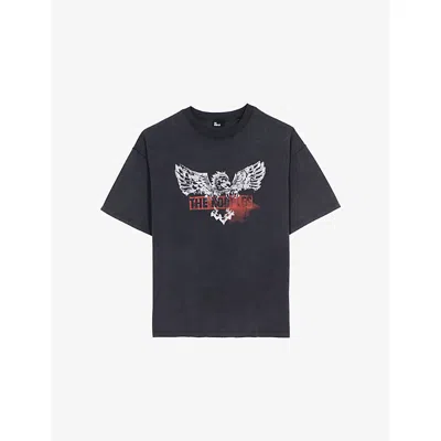 The Kooples Mens Graphic-print Relaxed-fit Cotton T-shirt Black Washed
