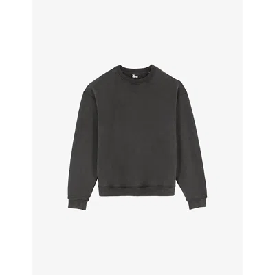 The Kooples Mens  Graphic-print Round-neck Cotton Sweatshirt In Black Washed
