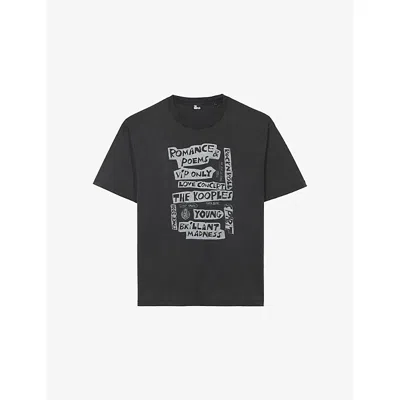 The Kooples Mens Black Washed Graphic-print Short-sleeve Cotton T-shirt Xs