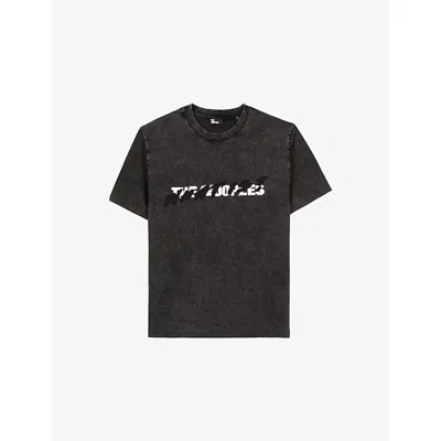 The Kooples Mens Black Washed Logo-print Short-sleeve Cotton T-shirt