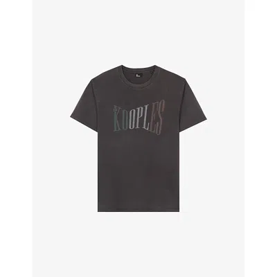 The Kooples Mens  Logo-print Short-sleeve Cotton T-shirt In Black