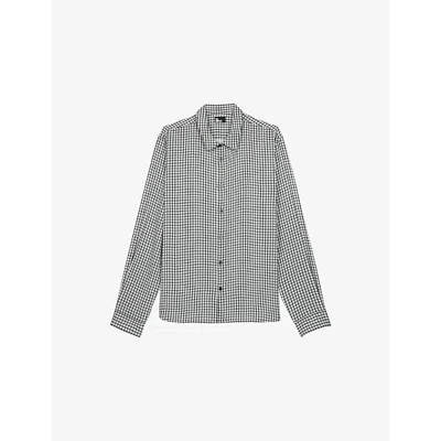The Kooples Mens Checked Long-sleeved Woven Shirt Black White