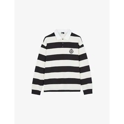 The Kooples Mens Striped Long-sleeve Cotton-jersey Polo Shirt Black / White