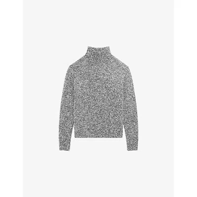 The Kooples Mens Black White Turtle-neck Long-sleeve Knitted Wool Jumper In Gray