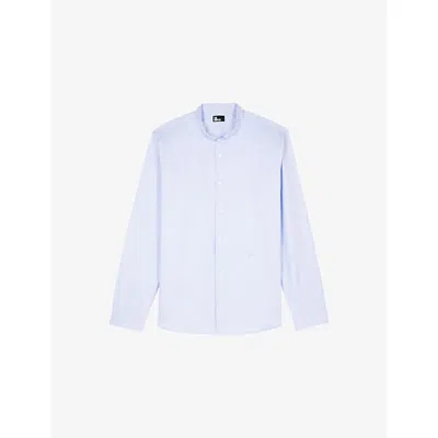 The Kooples Mens Blue Folded Band-collar Regular-fit Cotton Shirt In White