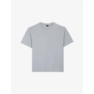 The Kooples Mens Crewneck Dropped-shoulder Cotton T-shirt Blue Grey