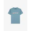 The Kooples Mens What Is Slogan-print Cotton-jersey T-shirt Blue Grey In Blue Grey