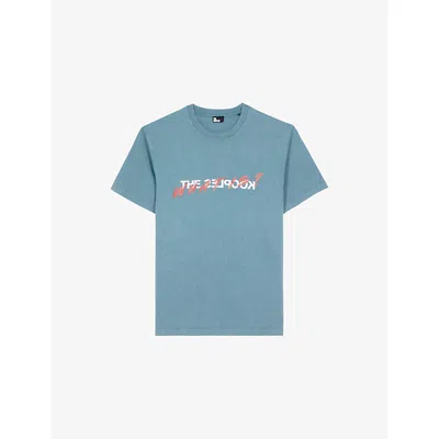 The Kooples Mens What Is Slogan-print Cotton-jersey T-shirt Blue Grey