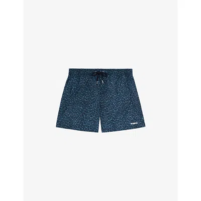 The Kooples Mens Leopard-print Swim Shorts Blue Xl