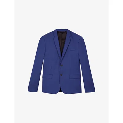 The Kooples Mens Blue Single-breasted Notch-lapel Wool Blazer
