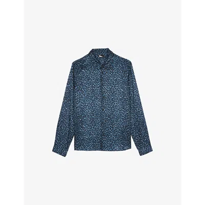 THE KOOPLES MENS BLUE SPREAD-COLLAR SATIN SHIRT XL