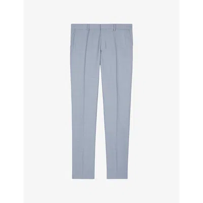The Kooples Blue And Grey Checkered Wool Suit Trousers In Light Blue