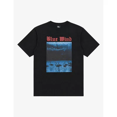 The Kooples Mens Blue Wind Graphic-print Cotton-jersey T-shirt Black Washed Xs