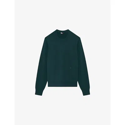 The Kooples Mens Bottle Green Crewneck Regular-fit Stretch Cashmere-blend Jumper