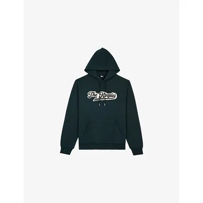 The Kooples Mens Bottle Green Logo-patch Long-sleeves Cotton-jersey Hoody Xl In Blue