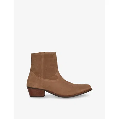The Kooples Mens  Almond-toe Western Suede Heeled Ankle Boots In Brown
