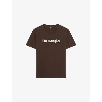The Kooples Mens Brown Brand-embroidered Regular-fit Cotton-jersey T-shirt