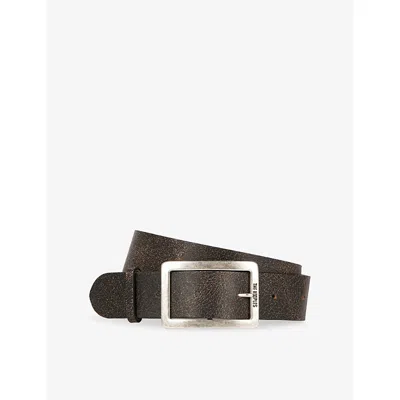 The Kooples Mens Brand-engraved Distressed Leather Belt Brown