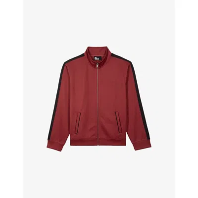The Kooples Mens Burgundy Logo-embroidery Woven Track Jacket