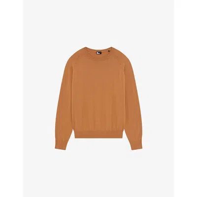 The Kooples Mens Camel Crewneck Long-sleeves Wool Jumper In Brown