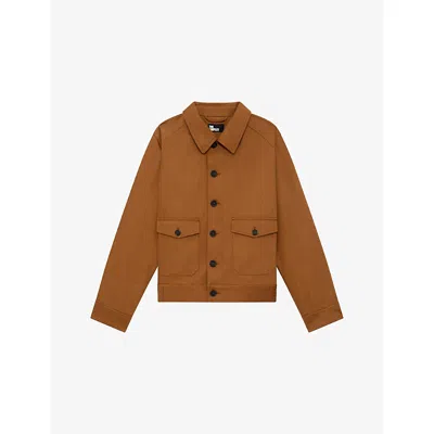 The Kooples Mens Camel Flap-pocket Regular-fit Cotton Jacket In Brown