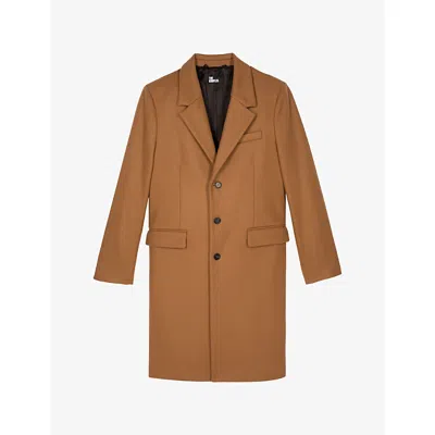 The Kooples Mens Camel Lapel Single-breasted Wool-blend Coat In Brown