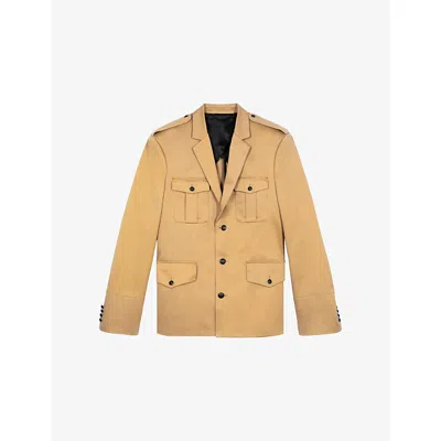 The Kooples Mens Camel Single-breasted Four-pocket Cotton Jacket