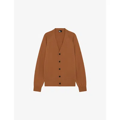 The Kooples Mens Camel V-neck Long-sleeve Wool Cardigan In Brown