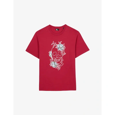 The Kooples Mens Cherry Skull-embroidered Cotton T-shirt