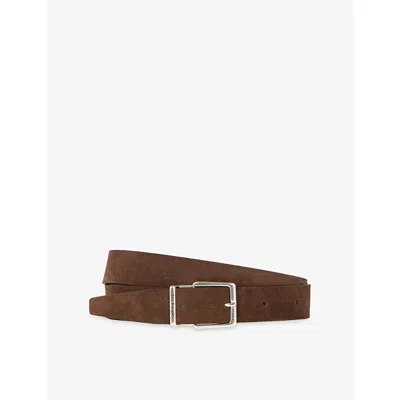 The Kooples Mens  Branded-buckle Suede Belt In Brown