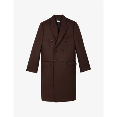 The Kooples Mens Chocolate Peak-lapel Double-breasted Wool Coat In Brown