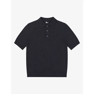 The Kooples Mens Collared Short-sleeve Silk And Cotton Polo Black Xs In Blue