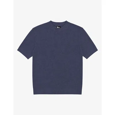 The Kooples Mens Crewneck Short-sleeve Cotton And Silk Knitted Top Dark Navy Xs In Blue