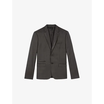 The Kooples Mens  Contrast-trim Single-breasted Wool Blazer In Dark Grey