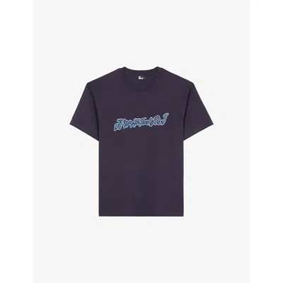 The Kooples Mens Dark Navy Branded Short-sleeved Cotton-jersey T-shirt In Blue