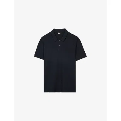 The Kooples Mens Dark Navy Brand-embroidered Honeycomb Stretch-cotton Polo Shirt In Blue
