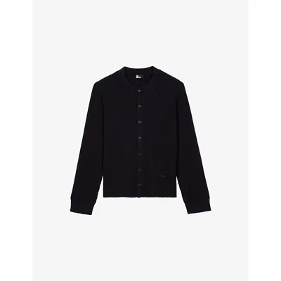 The Kooples Mens  Collared Button-down Stretch Wool-blend Jumper In Black