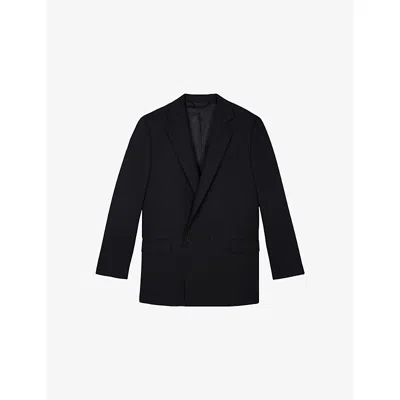The Kooples Mens Dark Navy Double-breasted Notch-lapel Wool Blazer In Blue