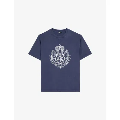 The Kooples Mens Dark Navy Graphic-print Dropped-shoulder Cotton T-shirt Xl