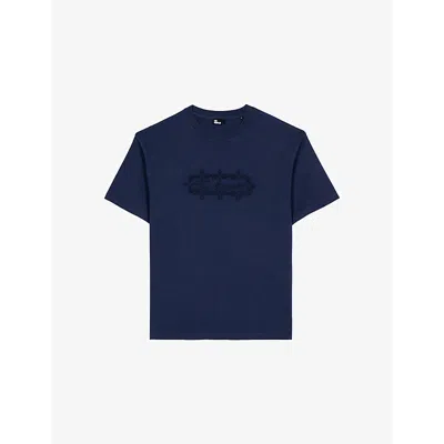 The Kooples Mens  Logo-embroidered Regular-fit Cotton T-shirt In Dark Navy