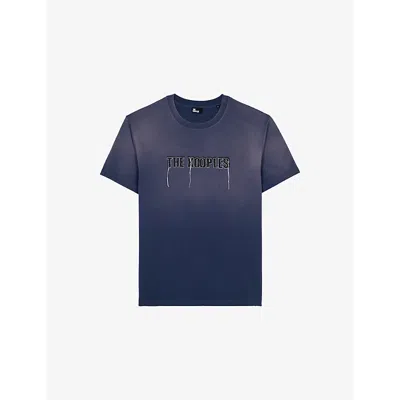 The Kooples Mens Dark Navy Logo-embroidered Regular-fit Cotton T-shirt Xl