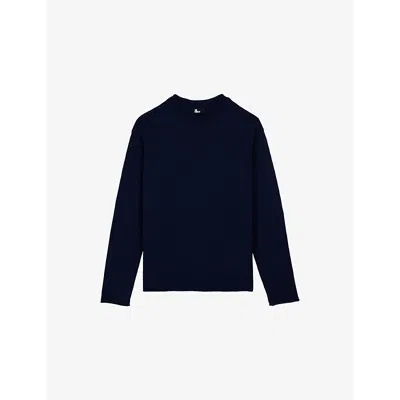 The Kooples Mens  Long-sleeved Crewneck Wool Jumper In Dark Navy