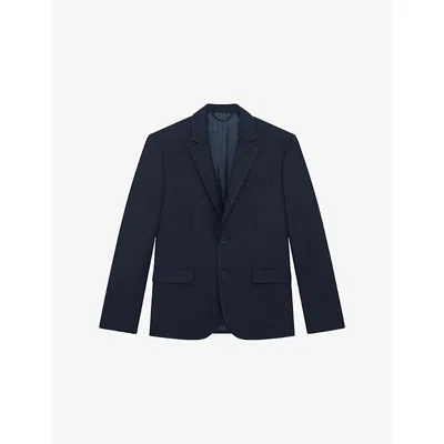 The Kooples Mens Dark Navy Single-breasted Regular-fit Wool Blazer In Blue