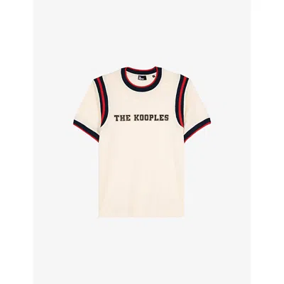 The Kooples Mens Ecru Branded Short-sleeved Cotton-jersey T-shirt Xl In Sand