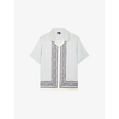 The Kooples Mens Ecru Navy Bandana-print Camp-collar Woven Shirt In Multi