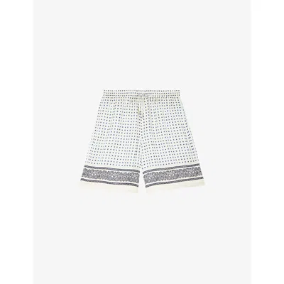 The Kooples Mens Ecru Navy Bandana-print Drawstring-waist Woven Shorts In White